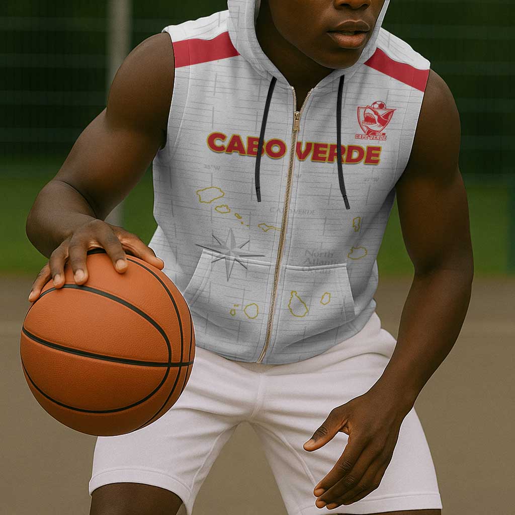Custom Cabo Verde Football Sleeveless Zip Hoodie Go Tubaroes Azuis Go - White - African Pride