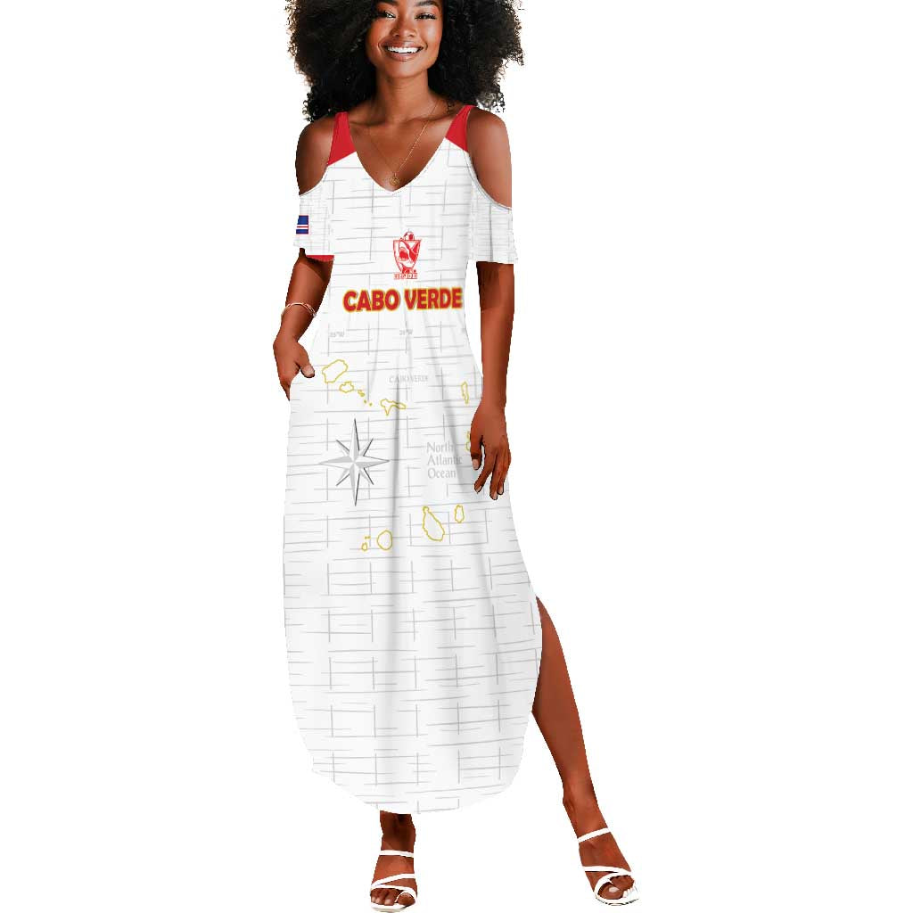 Custom Cabo Verde Football Summer Maxi Dress Go Tubaroes Azuis Go - White - African Pride