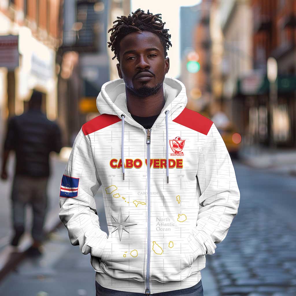 Custom Cabo Verde Football Zip Hoodie Go Tubaroes Azuis Go - White - African Pride