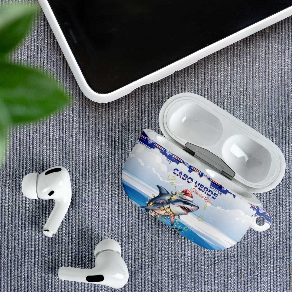 Cape Verde Football Christmas AirPods Case Feliz Natal Tubaroes Azuis