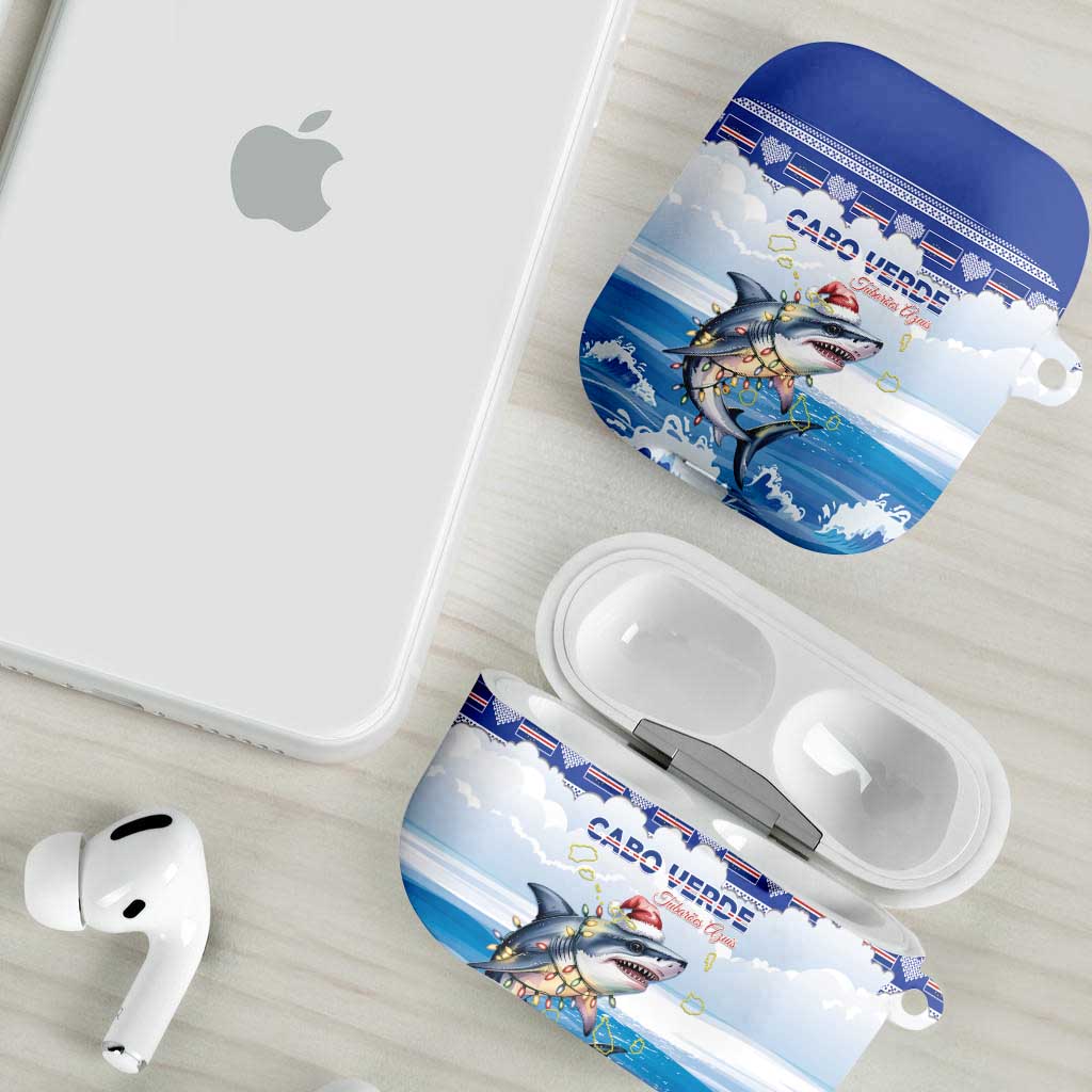 Cape Verde Football Christmas AirPods Case Feliz Natal Tubaroes Azuis