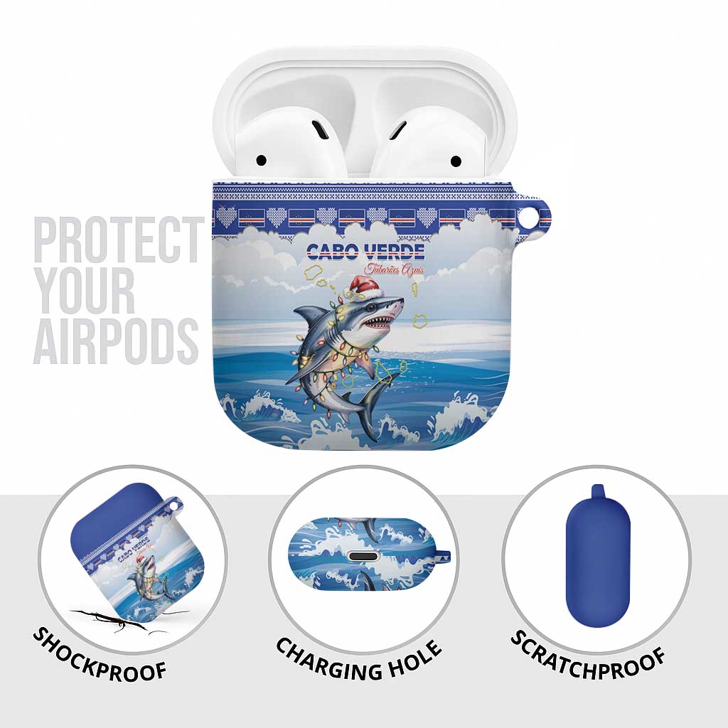 Cape Verde Football Christmas AirPods Case Feliz Natal Tubaroes Azuis