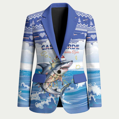 Personalized Cape Verde Football Christmas Blazer Feliz Natal Tubaroes Azuis