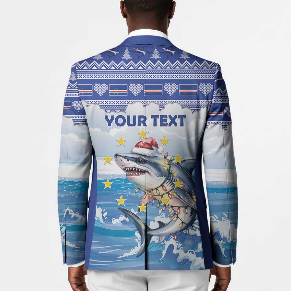 Personalized Cape Verde Football Christmas Blazer Feliz Natal Tubaroes Azuis