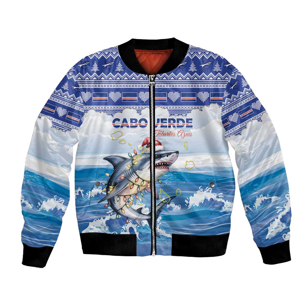 Afro Chirstmas Cabo Verde Football Personalized Bomber Jacket Allez Tubaroes Azuis - African Pride