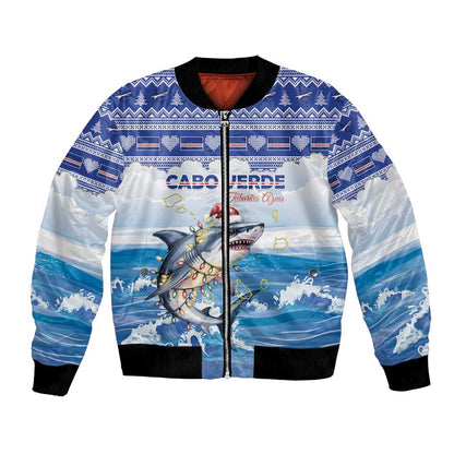 Afro Chirstmas Cabo Verde Football Personalized Bomber Jacket Allez Tubaroes Azuis - African Pride