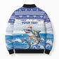 Personalized Cape Verde Football Christmas Bomber Puffer Jacket Feliz Natal Tubaroes Azuis
