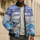 Personalized Cape Verde Football Christmas Bomber Puffer Jacket Feliz Natal Tubaroes Azuis