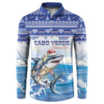 Personalized Cape Verde Football Christmas Button Sweatshirt Feliz Natal Tubaroes Azuis