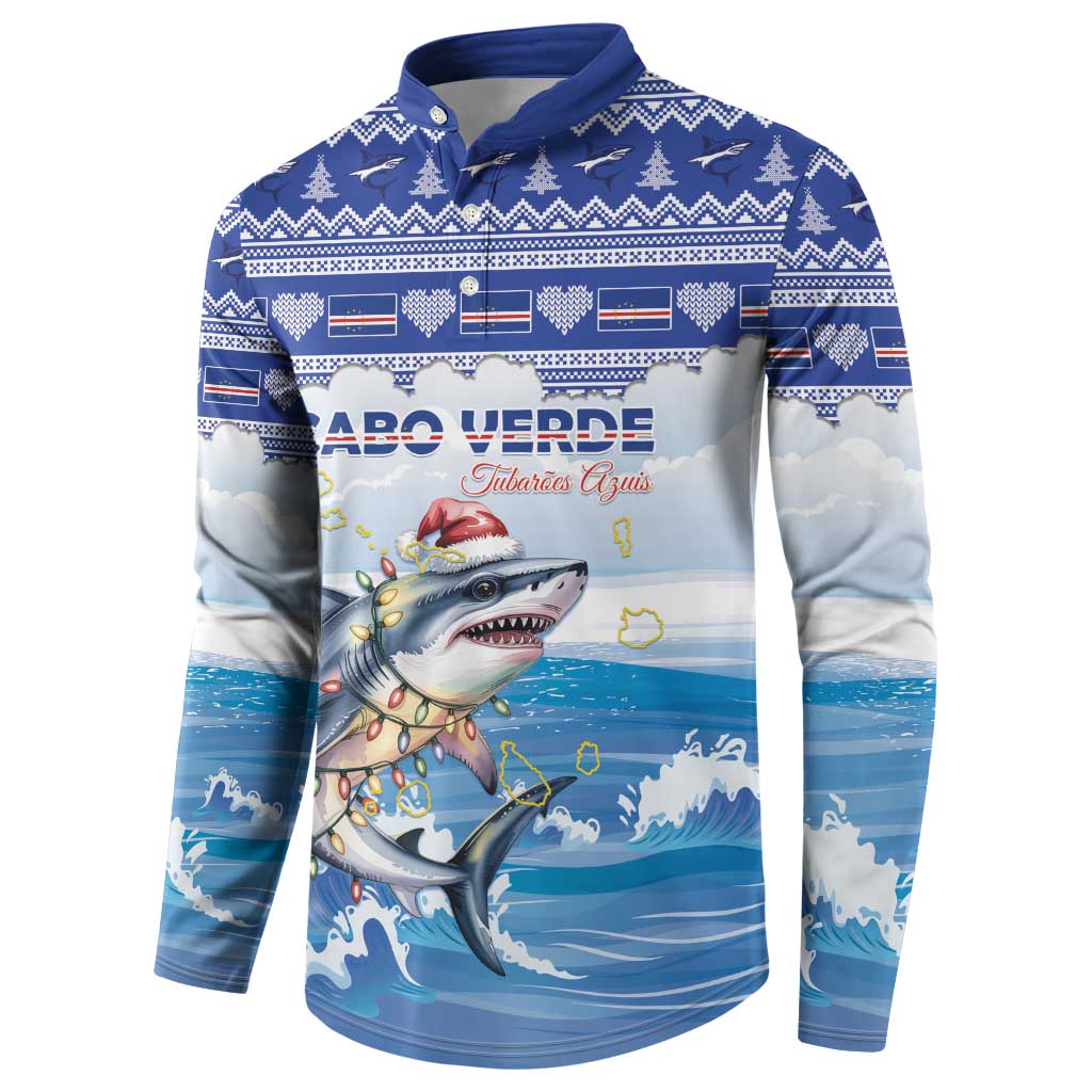 Personalized Cape Verde Football Christmas Button Sweatshirt Feliz Natal Tubaroes Azuis