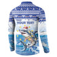Personalized Cape Verde Football Christmas Button Sweatshirt Feliz Natal Tubaroes Azuis
