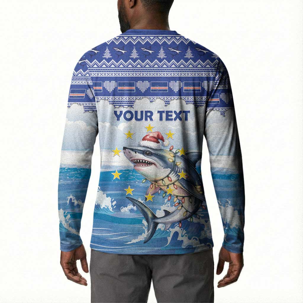 Personalized Cape Verde Football Christmas Button Sweatshirt Feliz Natal Tubaroes Azuis