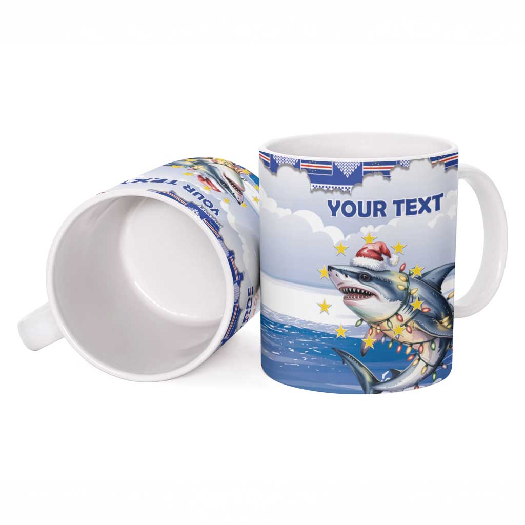 Personalized Cape Verde Football Christmas Ceramic Mug Feliz Natal Tubaroes Azuis