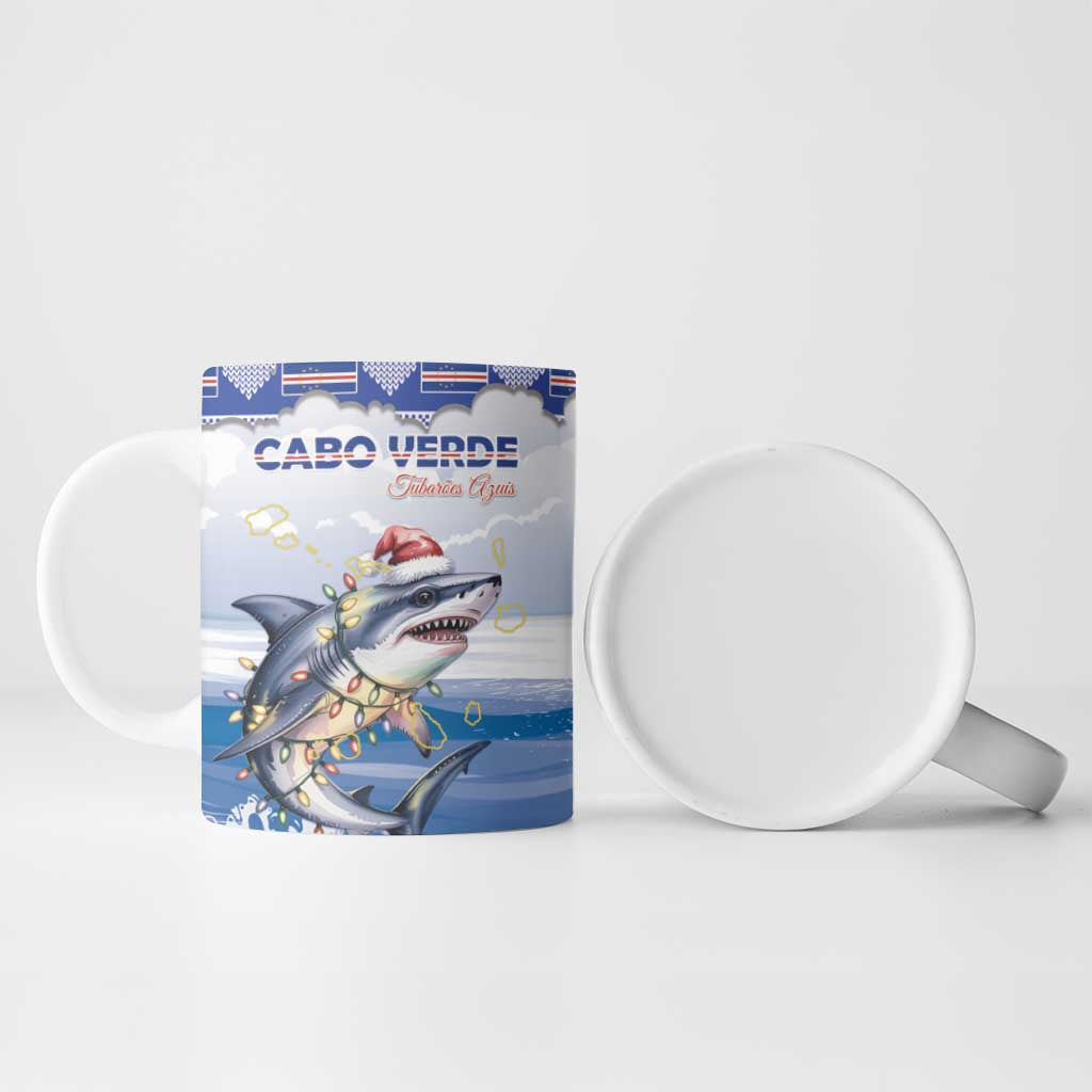 Personalized Cape Verde Football Christmas Ceramic Mug Feliz Natal Tubaroes Azuis