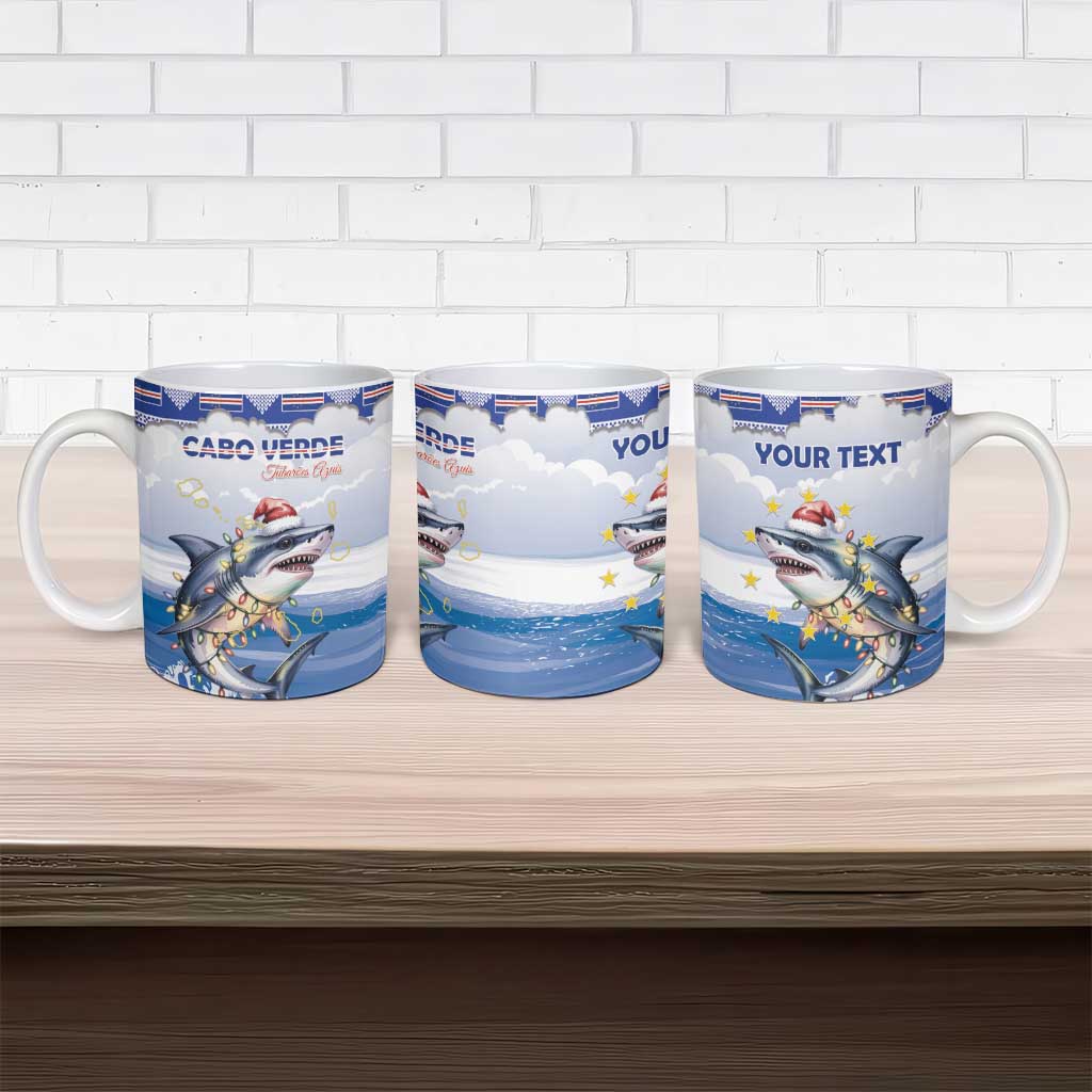 Personalized Cape Verde Football Christmas Ceramic Mug Feliz Natal Tubaroes Azuis