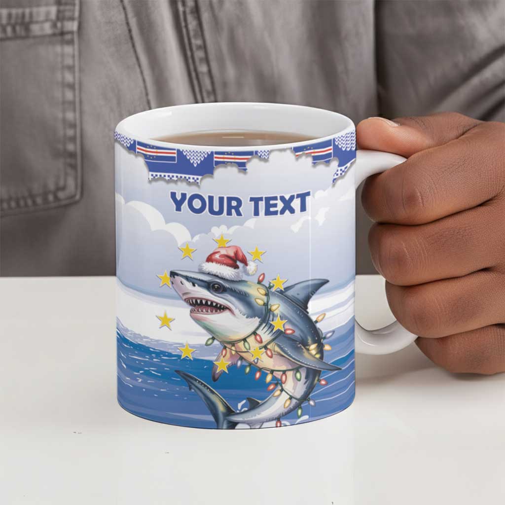 Personalized Cape Verde Football Christmas Ceramic Mug Feliz Natal Tubaroes Azuis