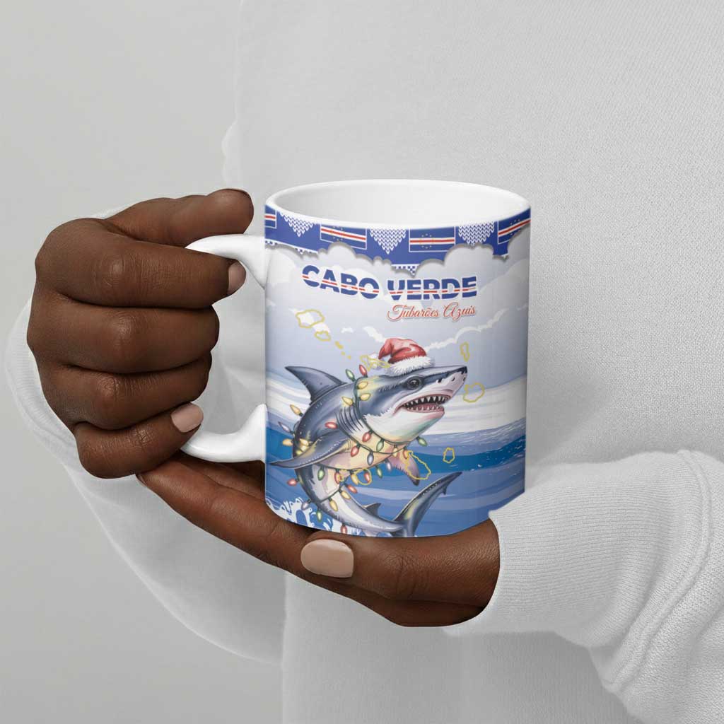 Personalized Cape Verde Football Christmas Ceramic Mug Feliz Natal Tubaroes Azuis