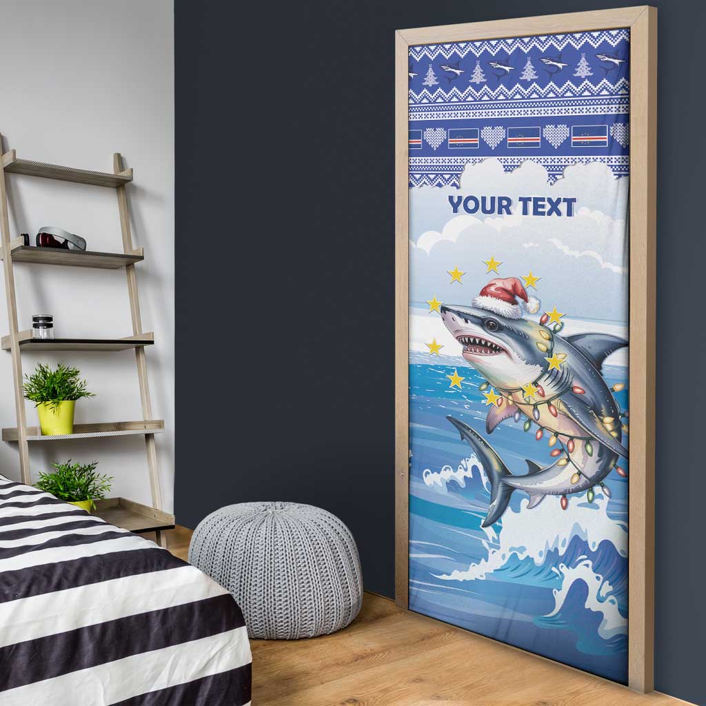 Personalized Cape Verde Football Christmas Door Cover Feliz Natal Tubaroes Azuis