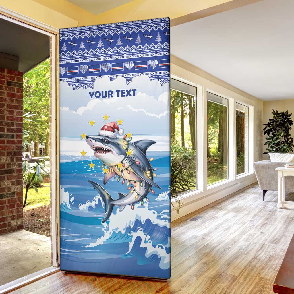 Personalized Cape Verde Football Christmas Door Cover Feliz Natal Tubaroes Azuis
