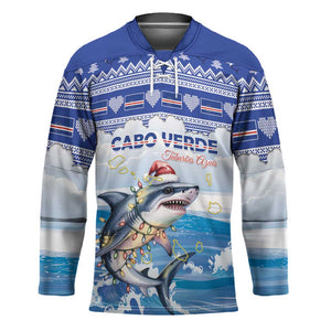 Personalized Cape Verde Football Christmas Hockey Jersey Feliz Natal Tubaroes Azuis