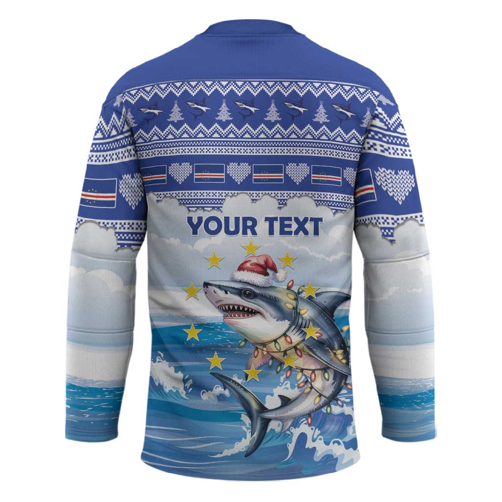 Personalized Cape Verde Football Christmas Hockey Jersey Feliz Natal Tubaroes Azuis