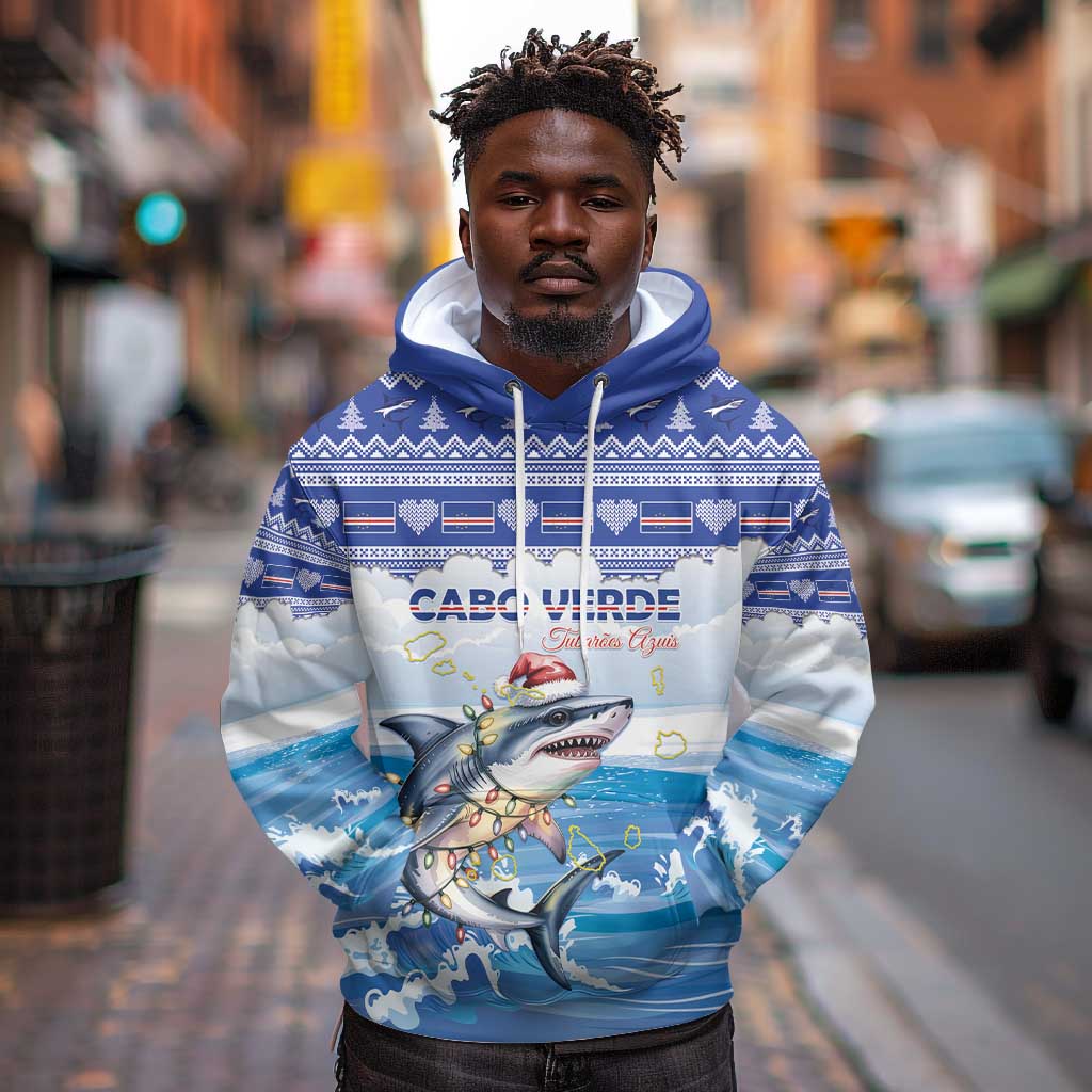 Afro Chirstmas Cabo Verde Football Personalized Hoodie Allez Tubaroes Azuis - African Pride