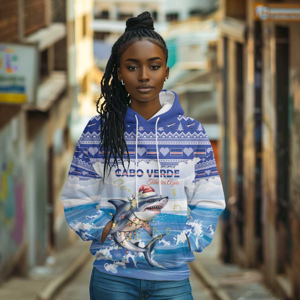 Afro Chirstmas Cabo Verde Football Personalized Hoodie Allez Tubaroes Azuis - African Pride