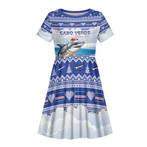 Afro Chirstmas Cabo Verde Football Personalized Kid Short Sleeve Dress Allez Tubaroes Azuis - African Pride