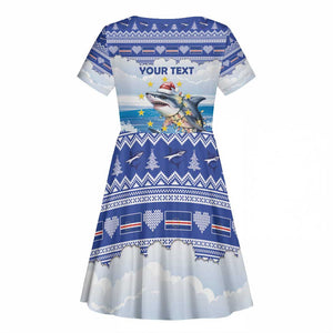Afro Chirstmas Cabo Verde Football Personalized Kid Short Sleeve Dress Allez Tubaroes Azuis - African Pride