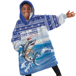 Afro Chirstmas Cabo Verde Football Personalized Kid Wearable Blanket Hoodie Allez Tubaroes Azuis - African Pride