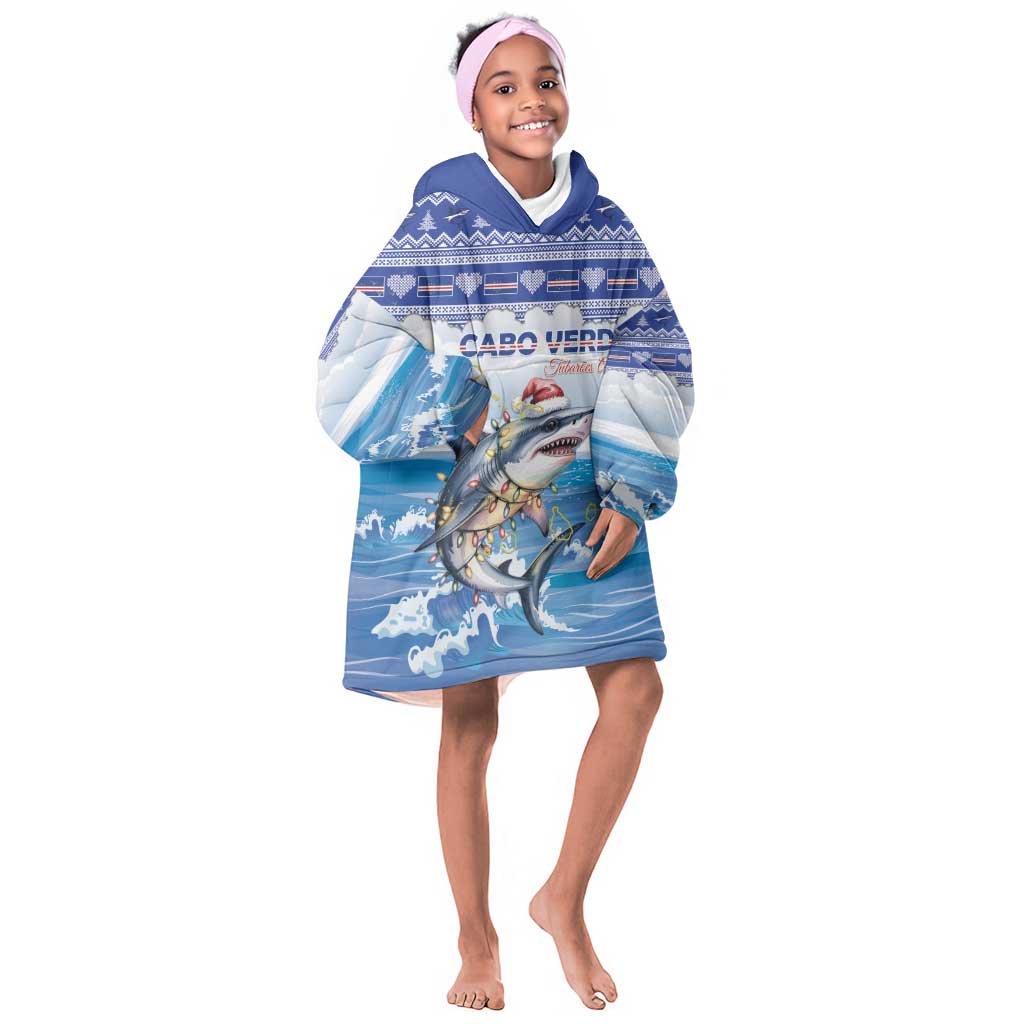 Afro Chirstmas Cabo Verde Football Personalized Kid Wearable Blanket Hoodie Allez Tubaroes Azuis - African Pride