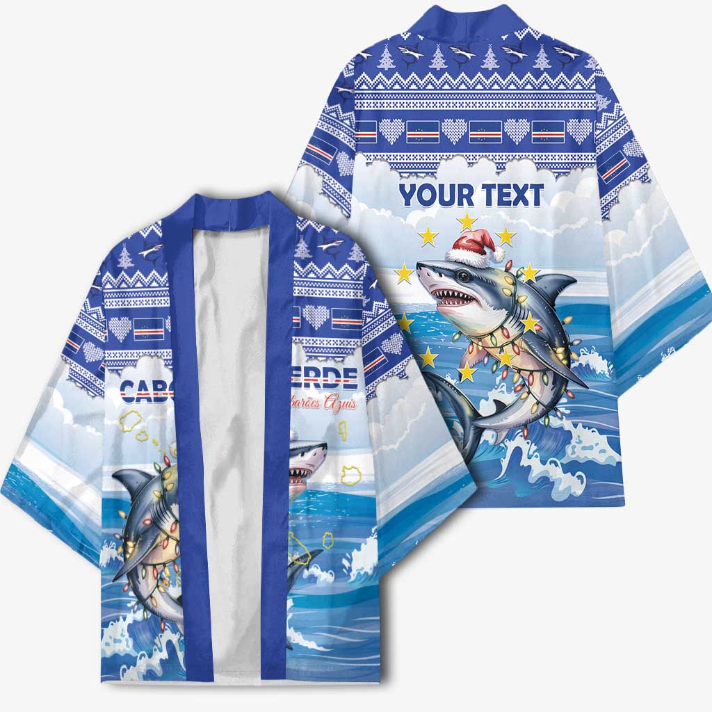 Personalized Cape Verde Football Christmas Kimono Feliz Natal Tubaroes Azuis