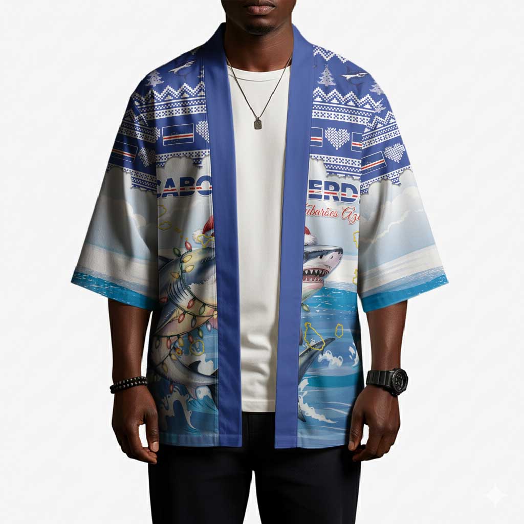 Personalized Cape Verde Football Christmas Kimono Feliz Natal Tubaroes Azuis