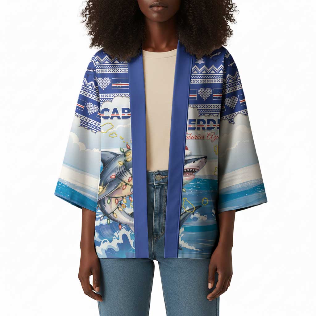 Personalized Cape Verde Football Christmas Kimono Feliz Natal Tubaroes Azuis