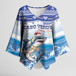Personalized Cape Verde Football Christmas Kimono Sleeve Blouse Feliz Natal Tubaroes Azuis