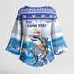 Personalized Cape Verde Football Christmas Kimono Sleeve Blouse Feliz Natal Tubaroes Azuis