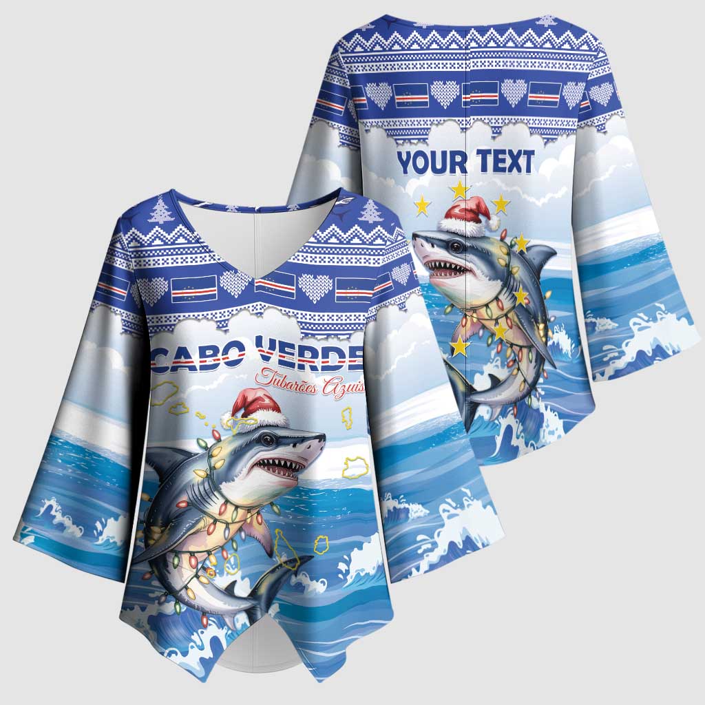 Personalized Cape Verde Football Christmas Kimono Sleeve Blouse Feliz Natal Tubaroes Azuis