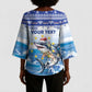 Personalized Cape Verde Football Christmas Kimono Sleeve Blouse Feliz Natal Tubaroes Azuis