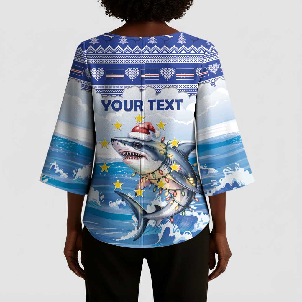 Personalized Cape Verde Football Christmas Kimono Sleeve Blouse Feliz Natal Tubaroes Azuis