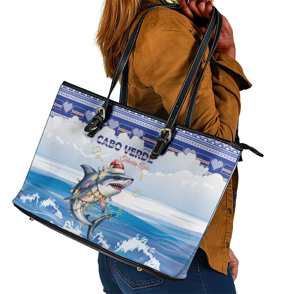 Afro Chirstmas Cabo Verde Football Leather Tote Bag Allez Tubaroes Azuis - African Pride
