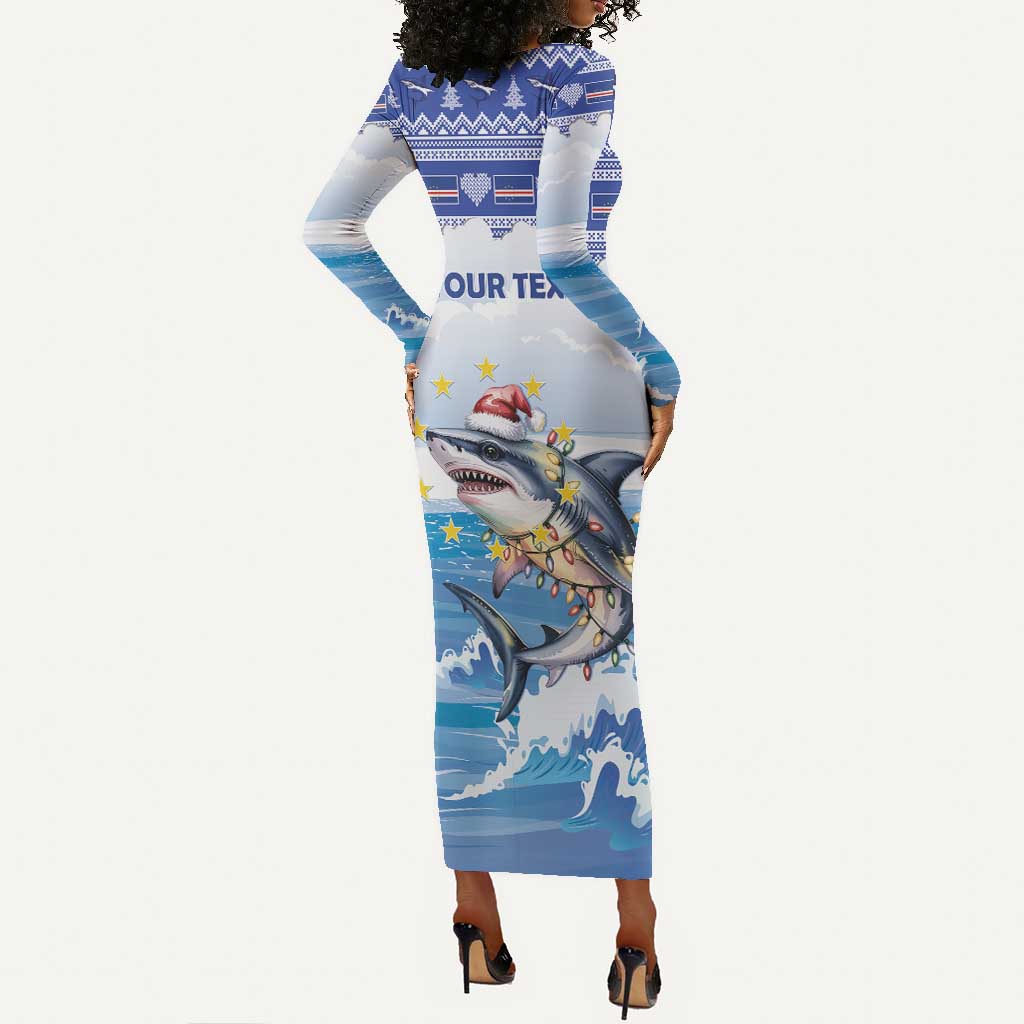 Afro Chirstmas Cabo Verde Football Personalized Long Sleeve Bodycon Dress Allez Tubaroes Azuis - African Pride