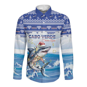 Afro Chirstmas Cabo Verde Football Personalized Long Sleeve Button Shirt Allez Tubaroes Azuis - African Pride