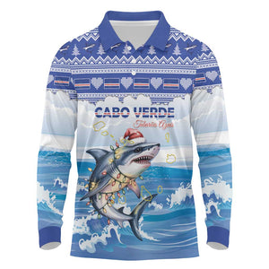 Afro Chirstmas Cabo Verde Football Personalized Long Sleeve Polo Shirt Allez Tubaroes Azuis - African Pride