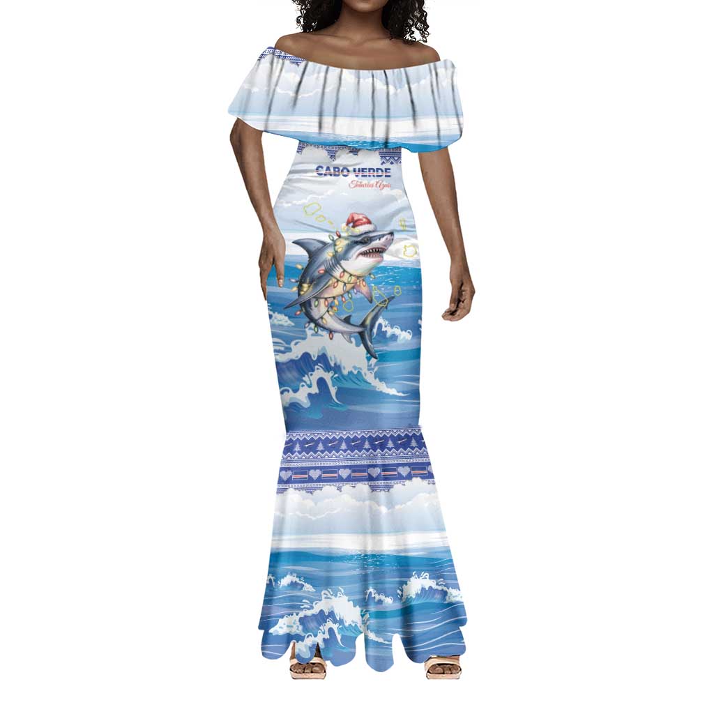 Afro Chirstmas Cabo Verde Football Personalized Mermaid Dress Allez Tubaroes Azuis - African Pride
