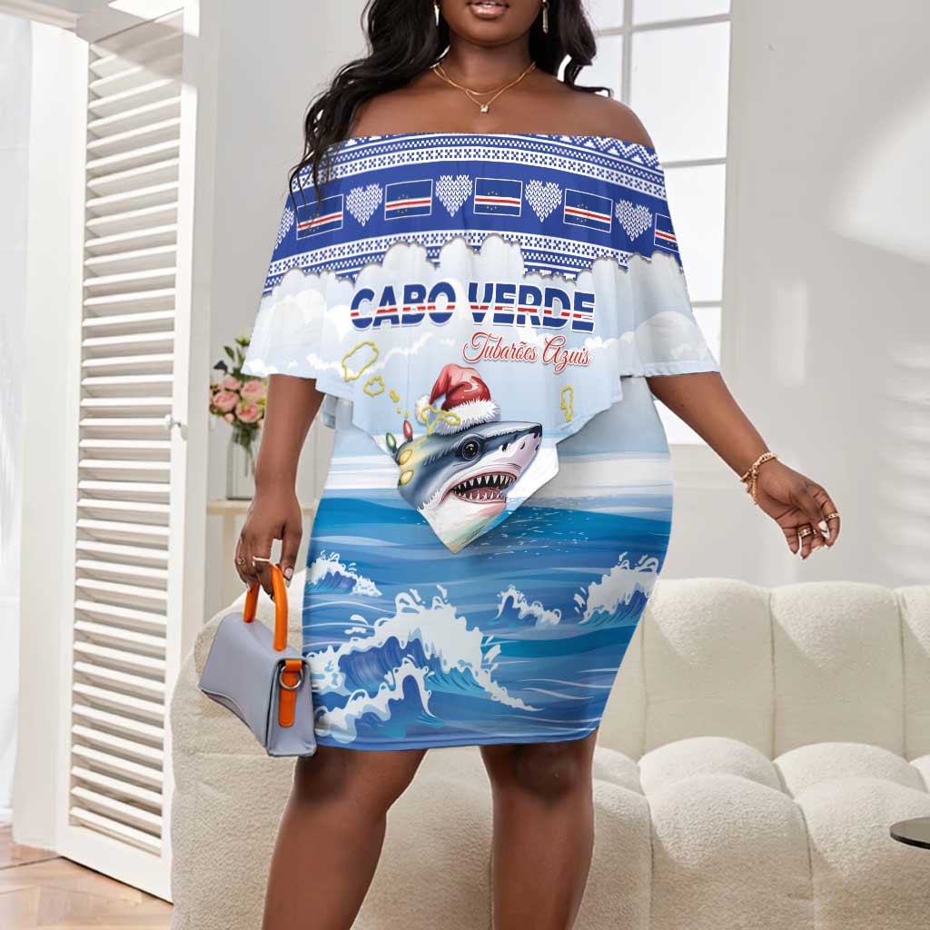 Afro Chirstmas Cabo Verde Football Personalized Off Shoulder Short Dress Allez Tubaroes Azuis - African Pride