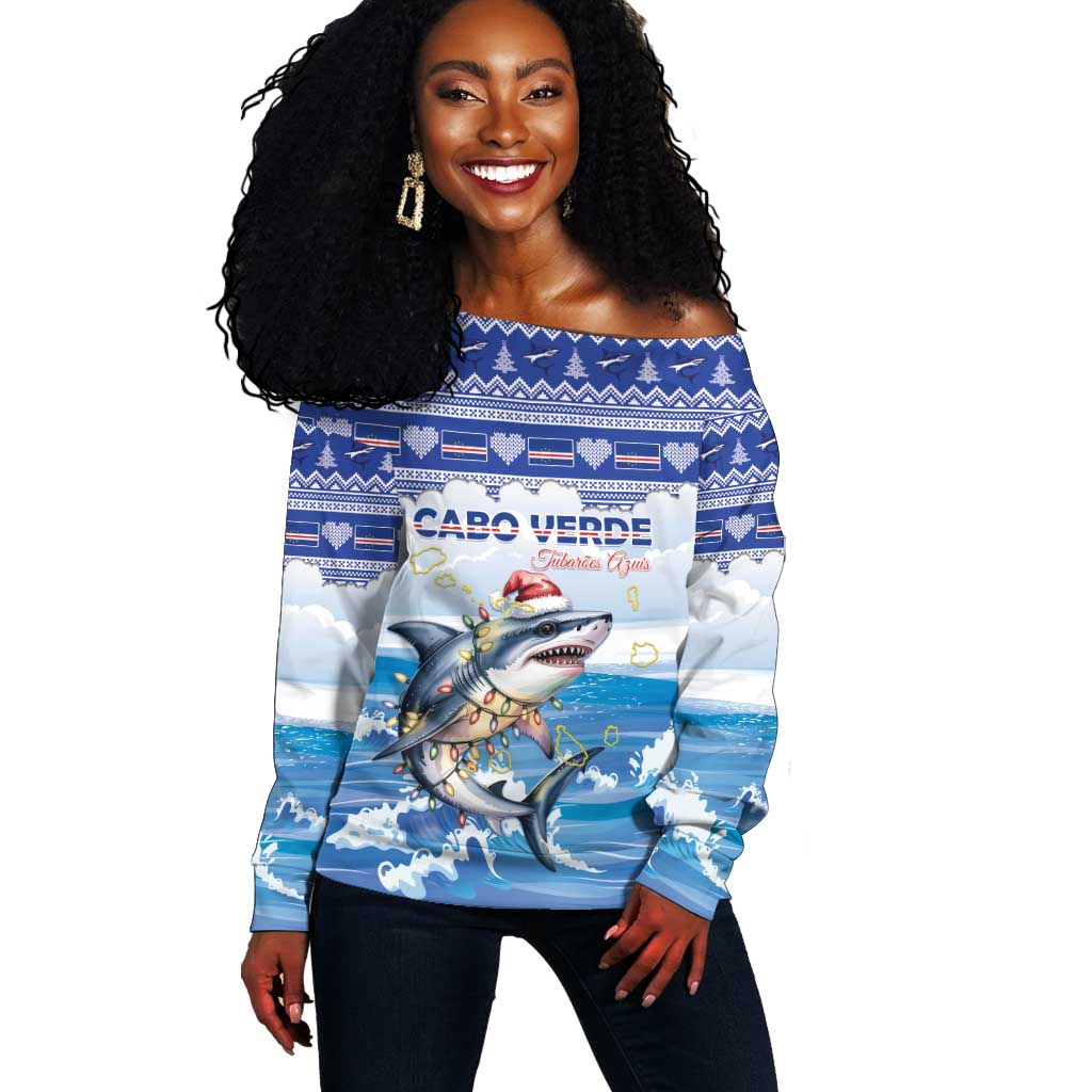 Afro Chirstmas Cabo Verde Football Personalized Off Shoulder Sweater Allez Tubaroes Azuis - African Pride