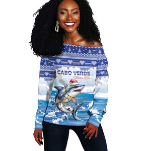 Afro Chirstmas Cabo Verde Football Personalized Off Shoulder Sweater Allez Tubaroes Azuis - African Pride