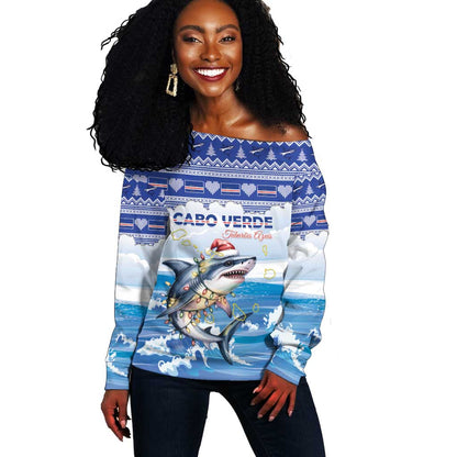 Afro Chirstmas Cabo Verde Football Personalized Off Shoulder Sweater Allez Tubaroes Azuis - African Pride