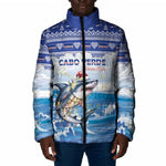 Personalized Cape Verde Football Christmas Padded Jacket Feliz Natal Tubaroes Azuis