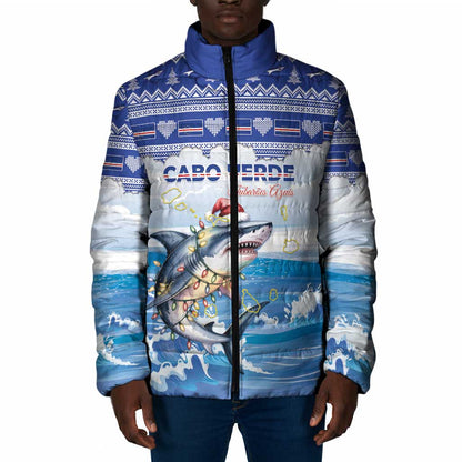 Personalized Cape Verde Football Christmas Padded Jacket Feliz Natal Tubaroes Azuis